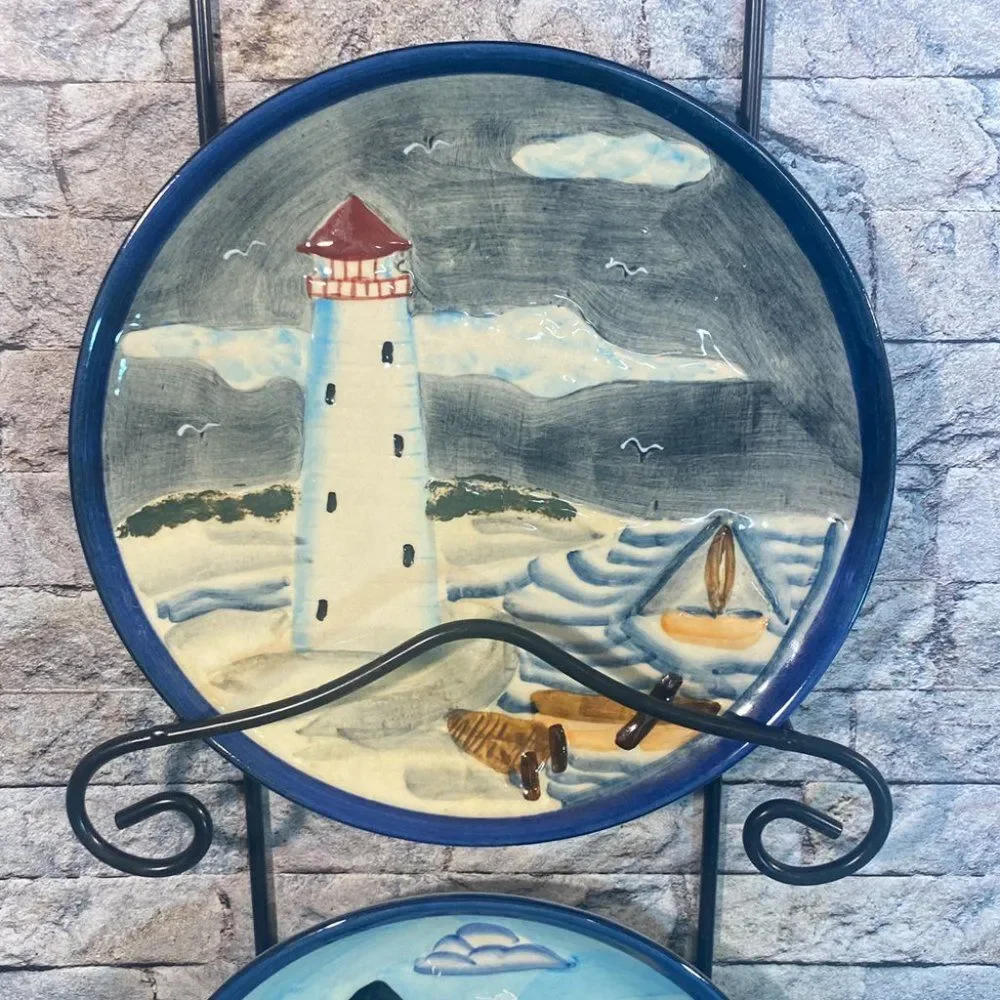 Lighthouse Wall Accents Coastal Beach Decor 5 Piece Set 4 Plate Design